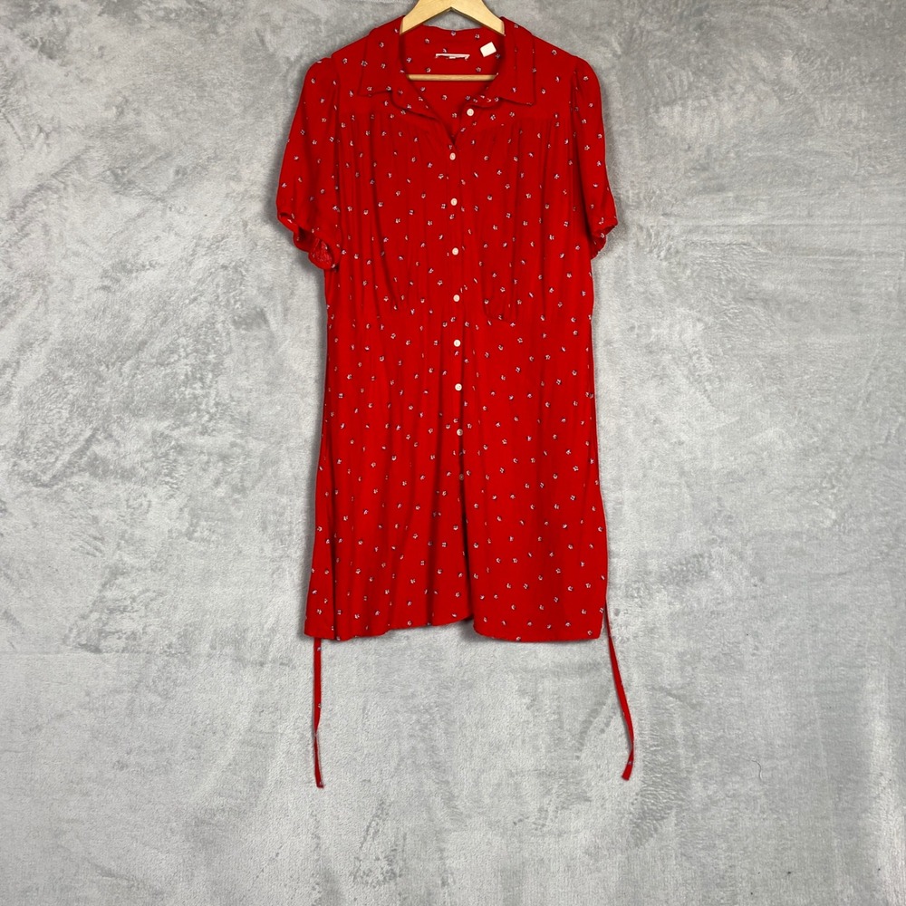 Levis Red Floral Ditsy Button Front Mini Dress Short Sleeve Collared XL Western